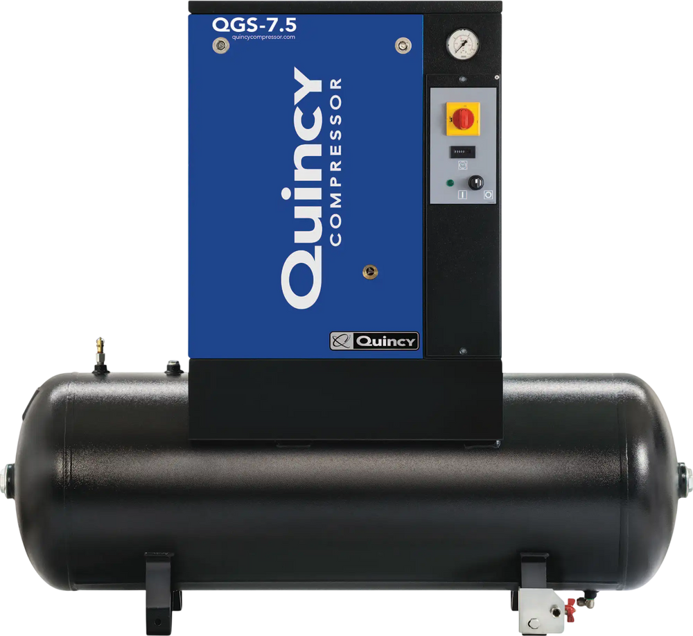 Quincy Compressor QGS Rotary Screw Air Compressor 230 Volt, Single Phase, 7.5 HP, 21.2 CFM, 60 Gallon New