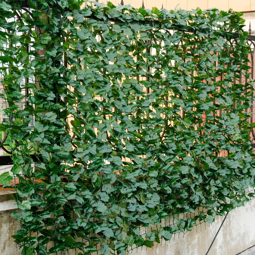 Faux ivy leaf decorative privacy fence, 40 x 95 inches, featuring realistic green leaves for indoor and outdoor privacy.