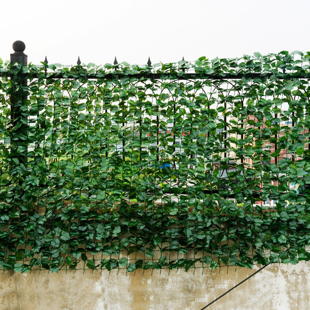 Faux ivy leaf privacy fence panel featuring realistic green leaves, ideal for indoor and outdoor decoration and privacy.