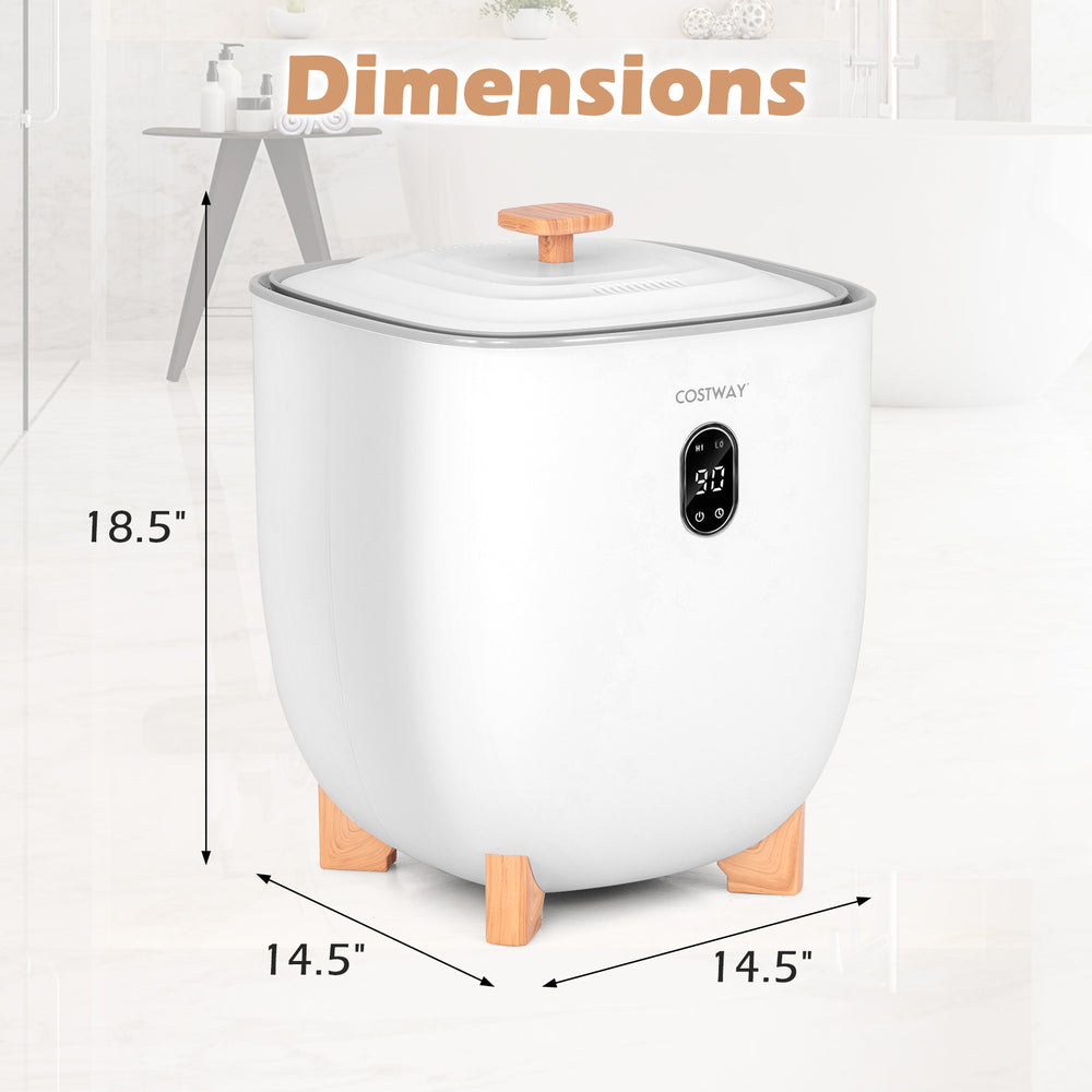 25L towel warmer bucket in white with dimensions 18.5" x 14.5" for quick heating and safe auto shut-off feature.