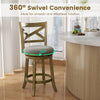 25-inch swivel bar stool with curved backrest and wood frame, featuring a thick cushion for comfort and stability.