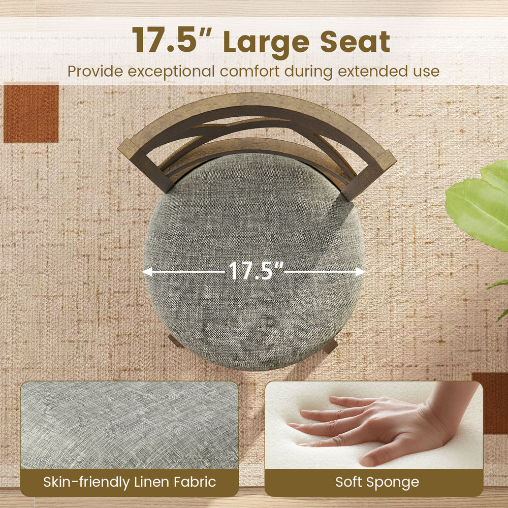 Top view of a 25-inch swivel bar stool with a 17.5-inch large seat, featuring soft sponge cushion and linen fabric for.