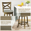 Swivel bar stool with ergonomic backrest and built-in footrest, featuring a sturdy wood frame for comfort and support.