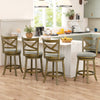 Set of two 25-inch swivel bar stools with backrests, wood frame, and cushioned seats for comfortable seating.