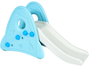 Freestanding blue baby slide with anti-skid steps and triangular design for safe indoor play for boys and girls.