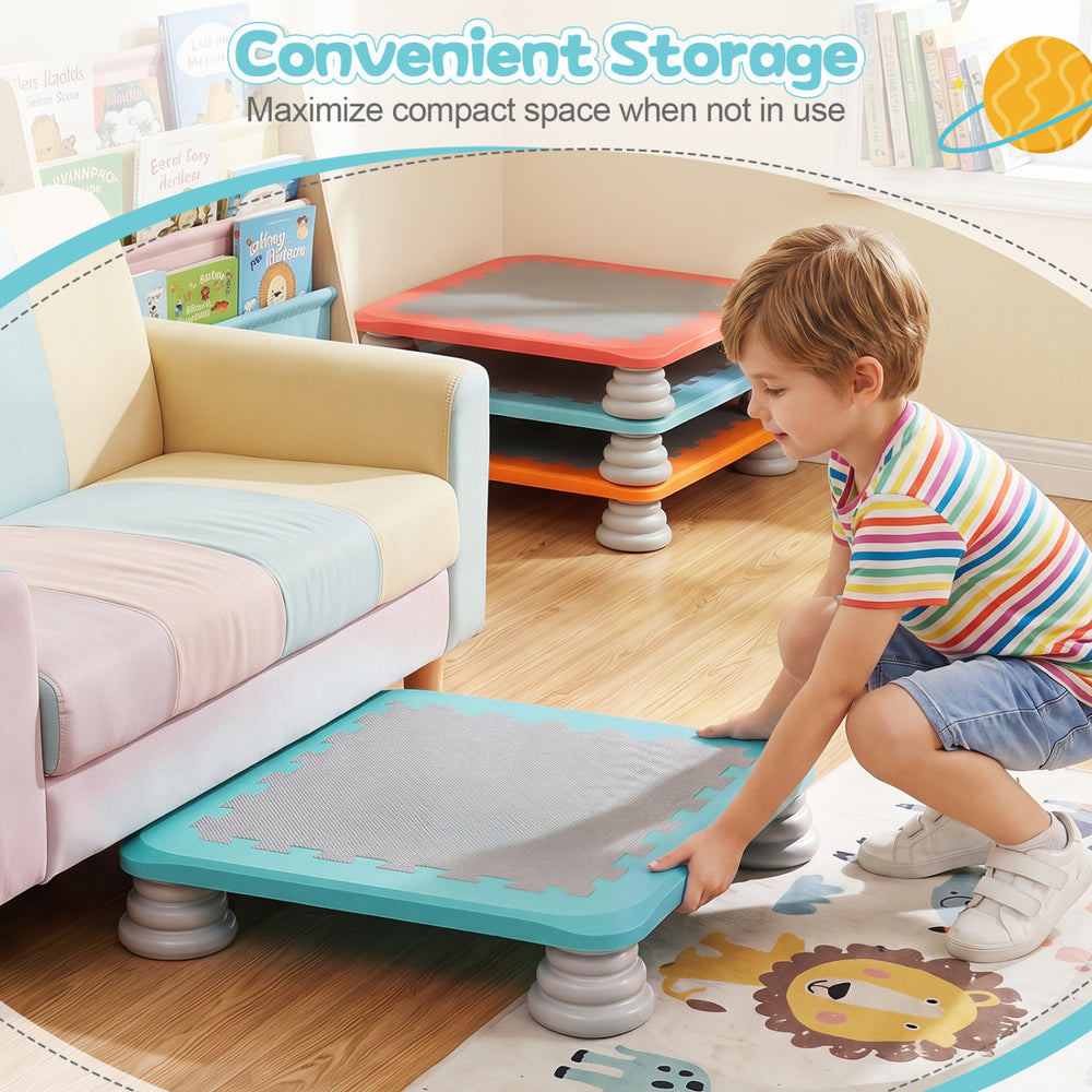 Mini trampoline for kids, 25.5" with removable non-slip foot pads, ideal for indoor and outdoor sensory play.