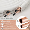 Detail view of 25 Feet Mini Split Line Set with removable protective caps, showcasing copper pipes and robust.