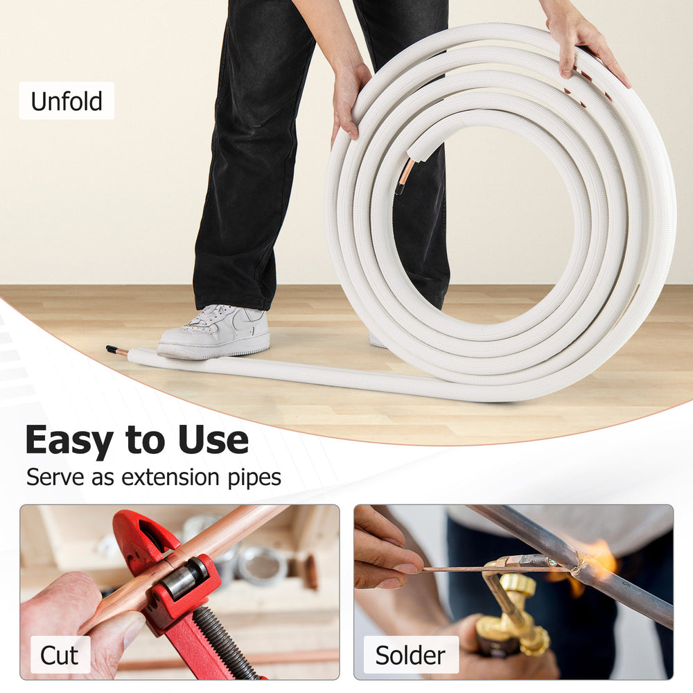 25 feet mini split line set with 1/4" and 3/8" O.D. copper pipes, easy to use for extension and installation.