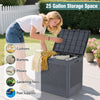 Gray 25-gallon outdoor storage box with rattan patterns, ideal for cushions, blankets, and pool supplies.