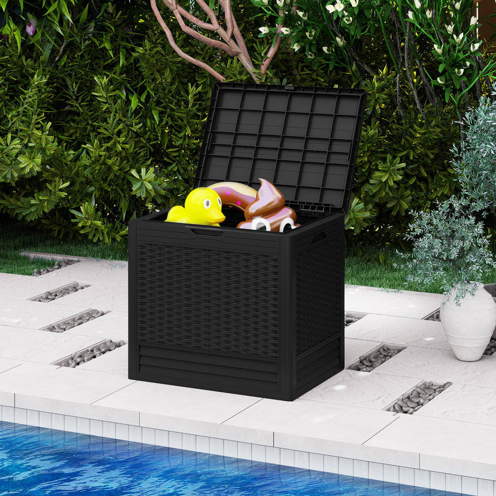 25 Gallon Outdoor Storage Box with Rattan Patterns-Black - Gallery View 1 of 10