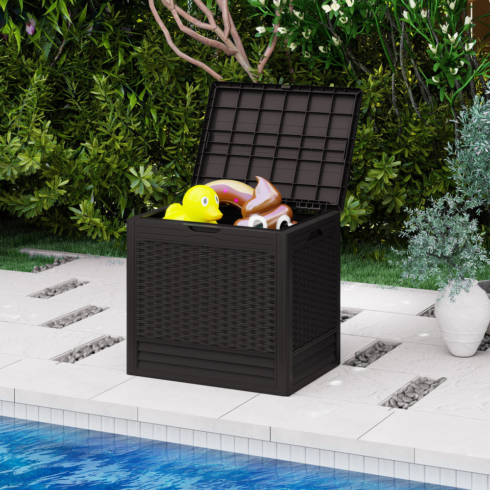 25 Gallon Outdoor Storage Box with Rattan Patterns-Brown - Gallery View 1 of 10
