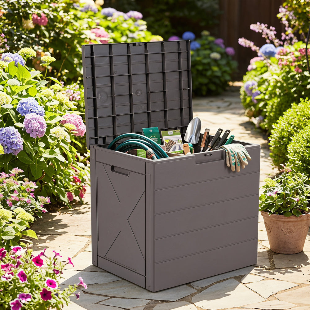 25 Gallon Storage Bin with Lid Carry Handles and Lock Hole for Patio Furniture Accessories-Gray - Gallery View 1 of 10