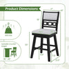 Bar stool dimensions showing a 25-inch height, black rubber wood frame, and upholstered backrest for kitchen counters.