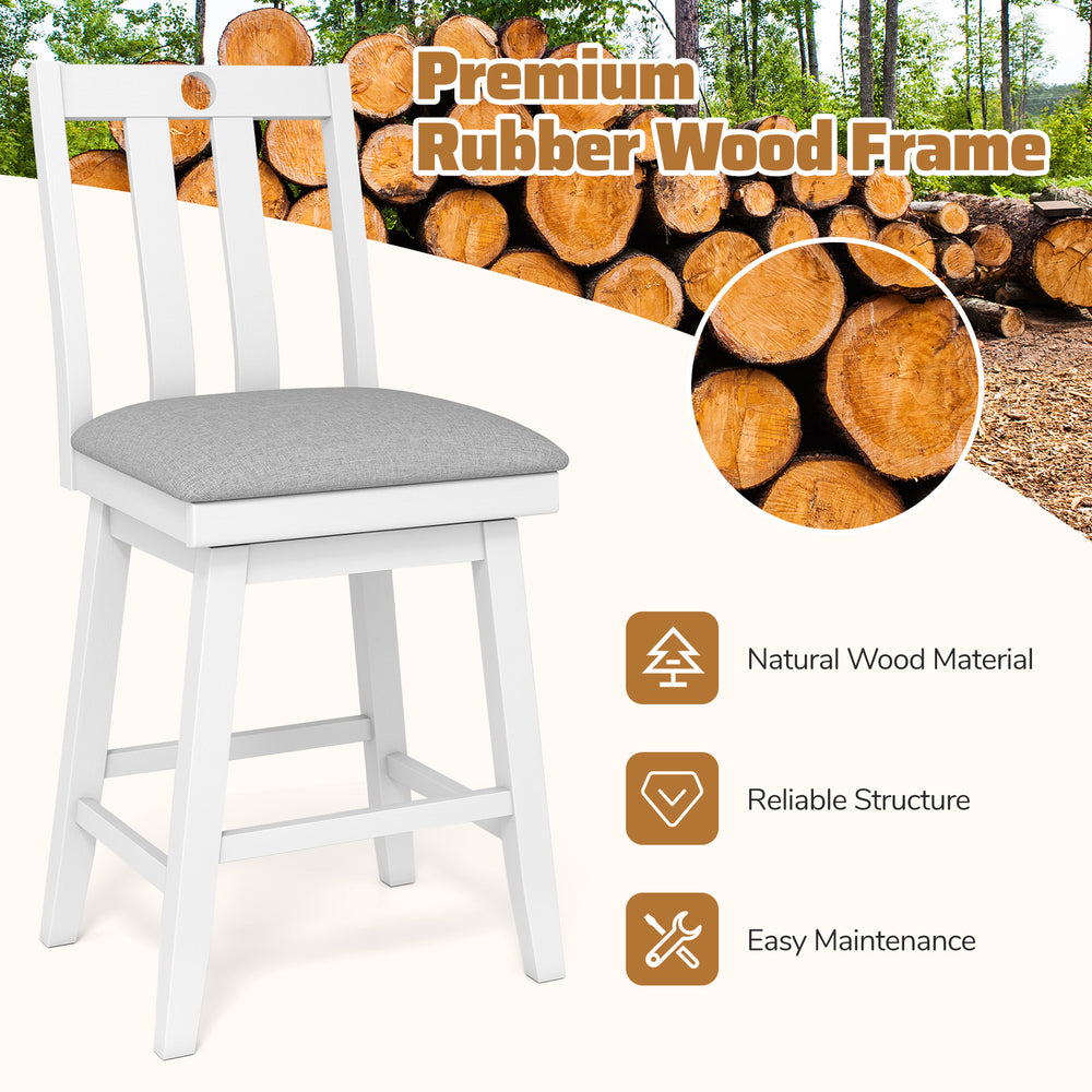 25-inch modern bar stool with white rubber wood frame and gray upholstered seat, ideal for dining and kitchen use.