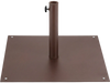 25-inch square brown patio umbrella base made of powder-coated steel, designed for stability on uneven ground.