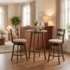Set of 2 swivel counter barstools with backrest, upholstered seat, and solid rubberwood construction for kitchen or bar.