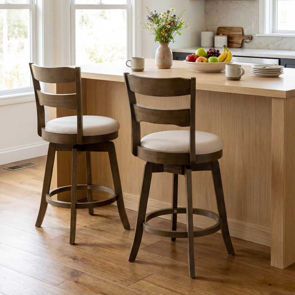 25 Inch Swivel Counter Barstools with Backrest & Upholstered Seat-Set of 2 - Gallery View 1 of 8