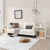 White nightstand with door and open shelves, made of premium wood, ideal for bedroom or living room organization.
