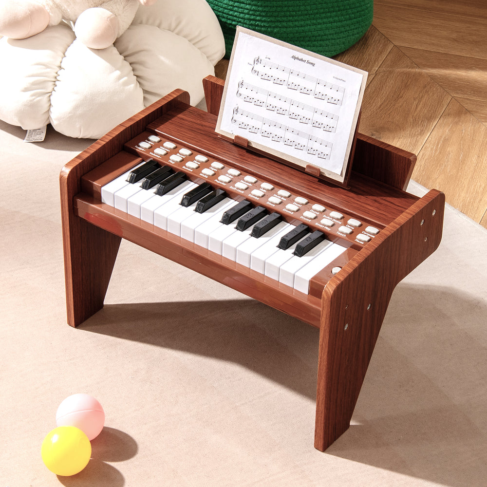 25 Keys Kids Piano Keyboard with Adjustable Speed and Volume-Brown - Gallery View 1 of 9