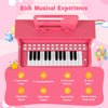 25-key pink kids piano keyboard with stool, adjustable volume and speed, ideal musical toy for toddlers aged 3+.
