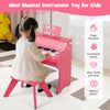 25-key pink kids piano keyboard with stool, designed for toddlers to enhance finger flexibility and coordination skills.