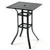 25" square patio dining table with a black metal frame, featuring an umbrella hole, perfect for outdoor gatherings.