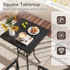 25" square patio dining table with a black metal frame, featuring a smooth surface and umbrella hole for versatile outdoor use.