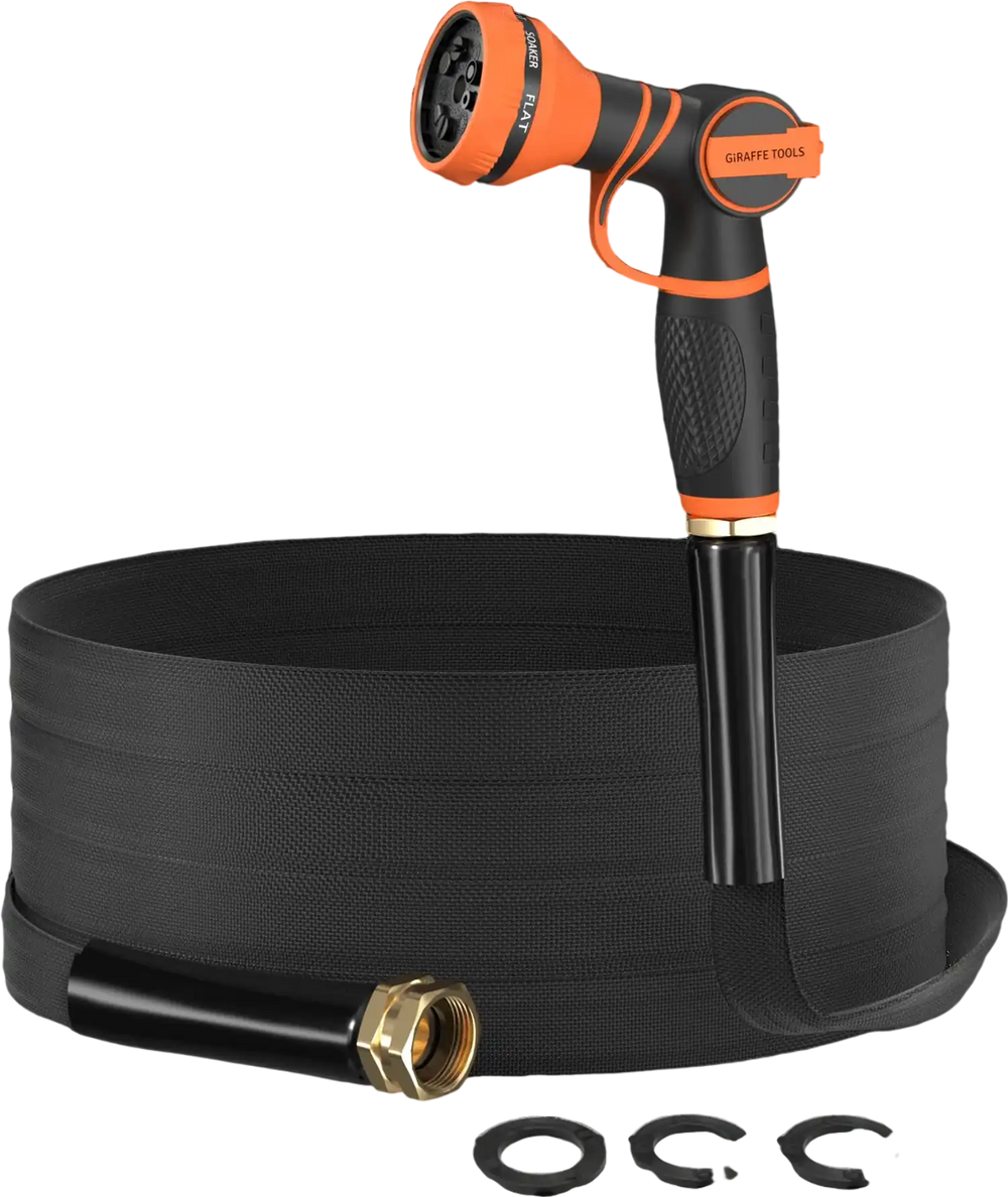 Giraffe Tools Lay Flat Water Hose - x 5/8” Black New