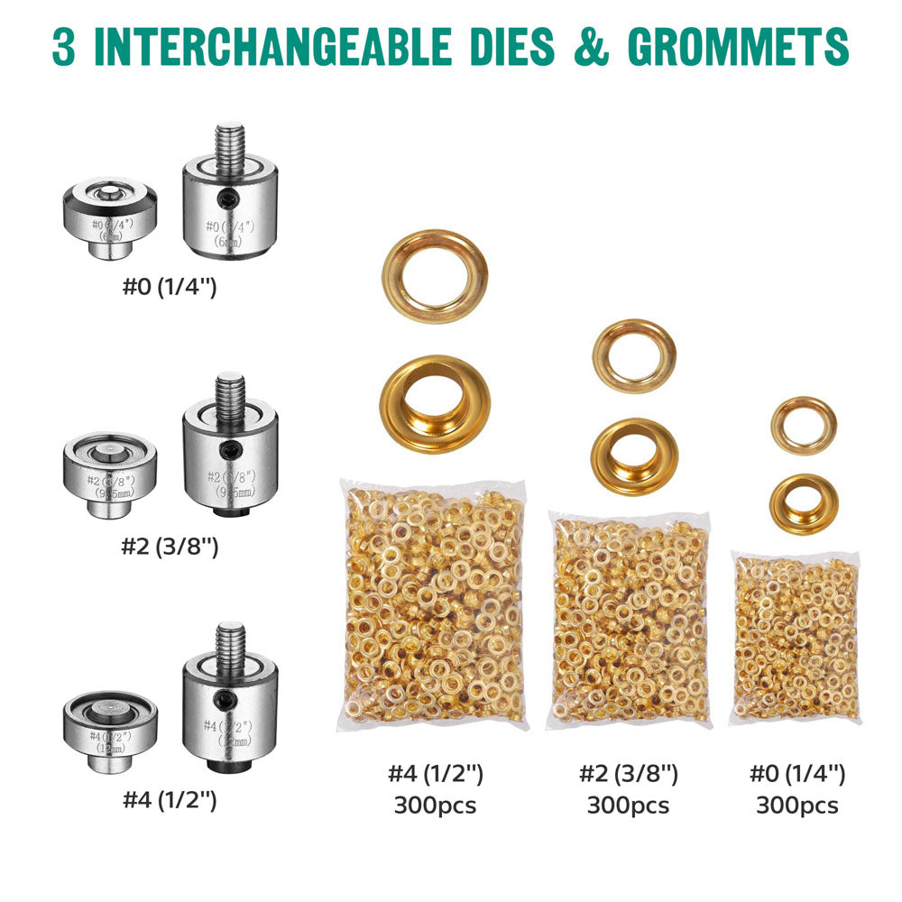 Yescom Grommet Machine with #0 #2 #4 Dies 900ct. New