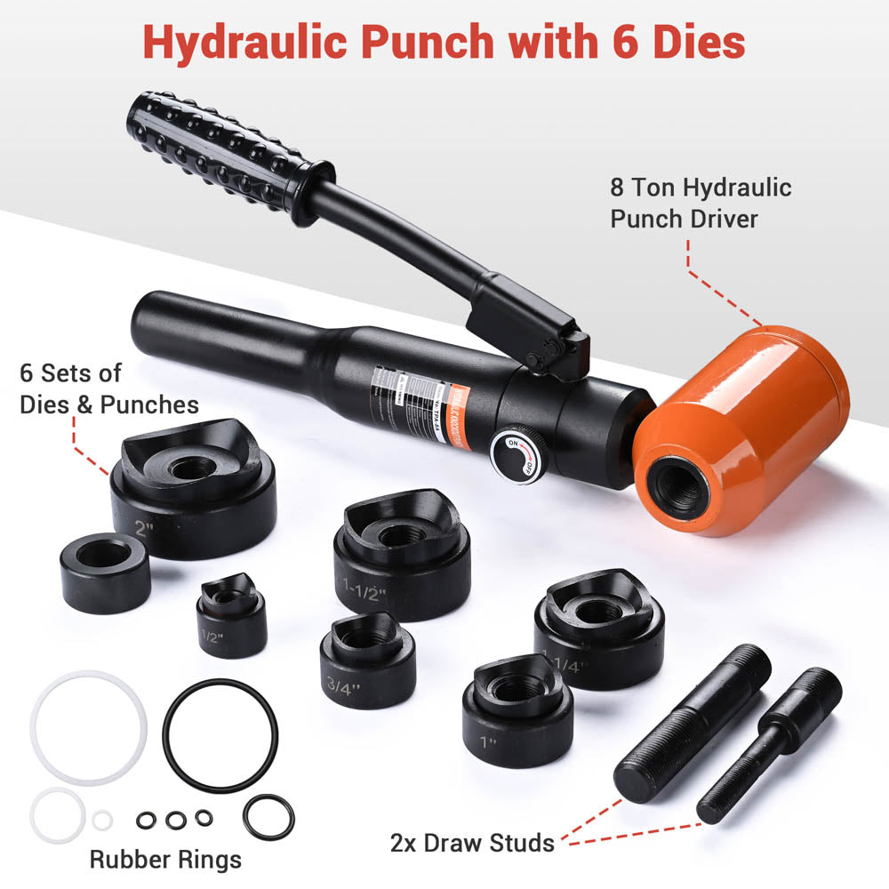 Yescom Hydraulic Punch Tool 8 Ton 1/2-2in Knockout Set New