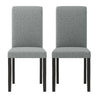 Set of 2 gray dining chairs with rubber wood legs, featuring high backrests and thick cushions for comfort and support.