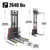 2640lbs Electric Straddle Stacker,  118" Lift,  Adjustable Legs & Forks,  F26-118SLA