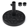 Heavy-duty round umbrella stand with adjustable knob, 26.5 lbs concrete base, features elegant iris pattern for patio.