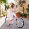 26 Inch Beach Cruiser Bike for Women with Woven Basket and Rear Rack - Pink - Gallery View 1 of 10