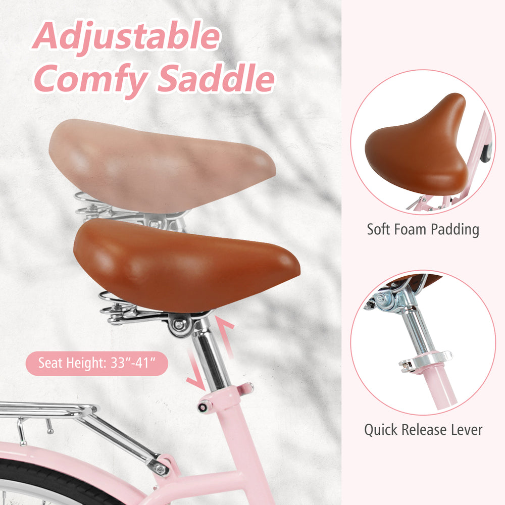 Adjustable comfy saddle with soft foam padding for the 26 Inch Beach Cruiser Bike, height 33"-41", ideal for women.