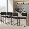 Set of 2 black 26-inch counter height bar stools with metal frame, ergonomic backrest, and footrest for kitchen use.