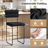 Counter height bar stool set of 2 in black with teddy fabric, ergonomic backrest, and metal frame for kitchen use.