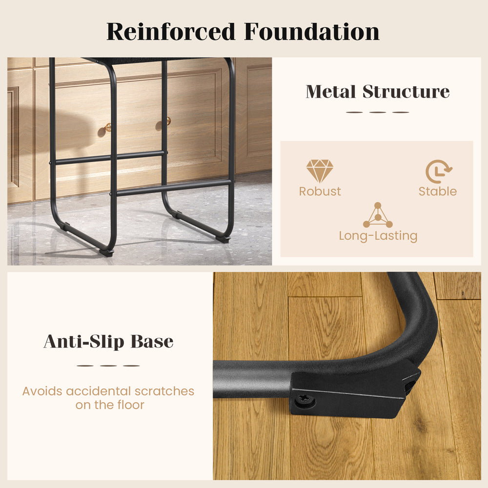Close-up of the metal frame and anti-slip base of the 26-inch counter height bar stools set, ensuring stability and.