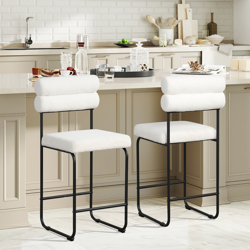 26 Inch Counter Height Bar Stools Set of 2 with Metal Frame and Footrest-White - Gallery View 1 of 9