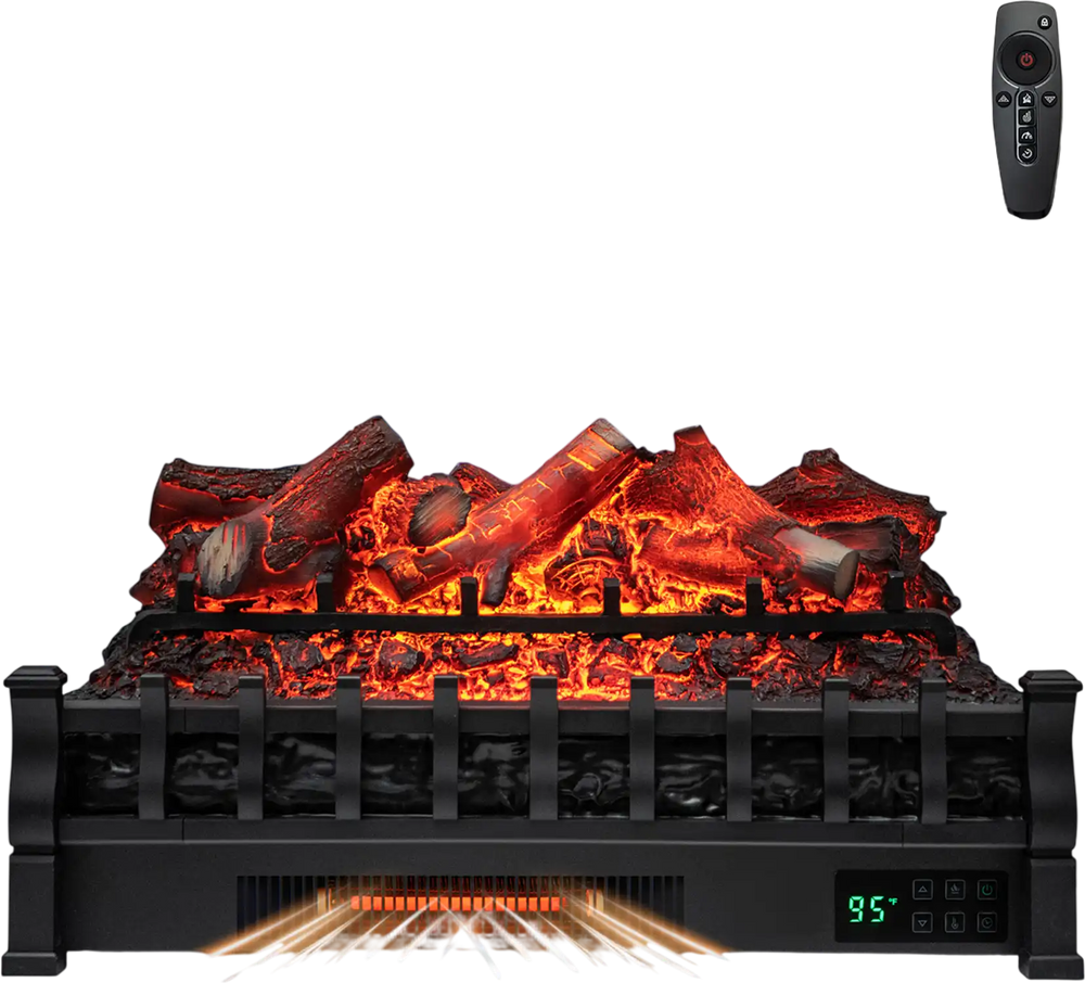 Close-up of the ember bed in the 26 Inch Electric Fireplace Heater, highlighting realistic flames and heating.
