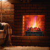 26-inch electric fireplace heater with realistic lemonwood ember bed, showcasing vibrant flames and remote control.