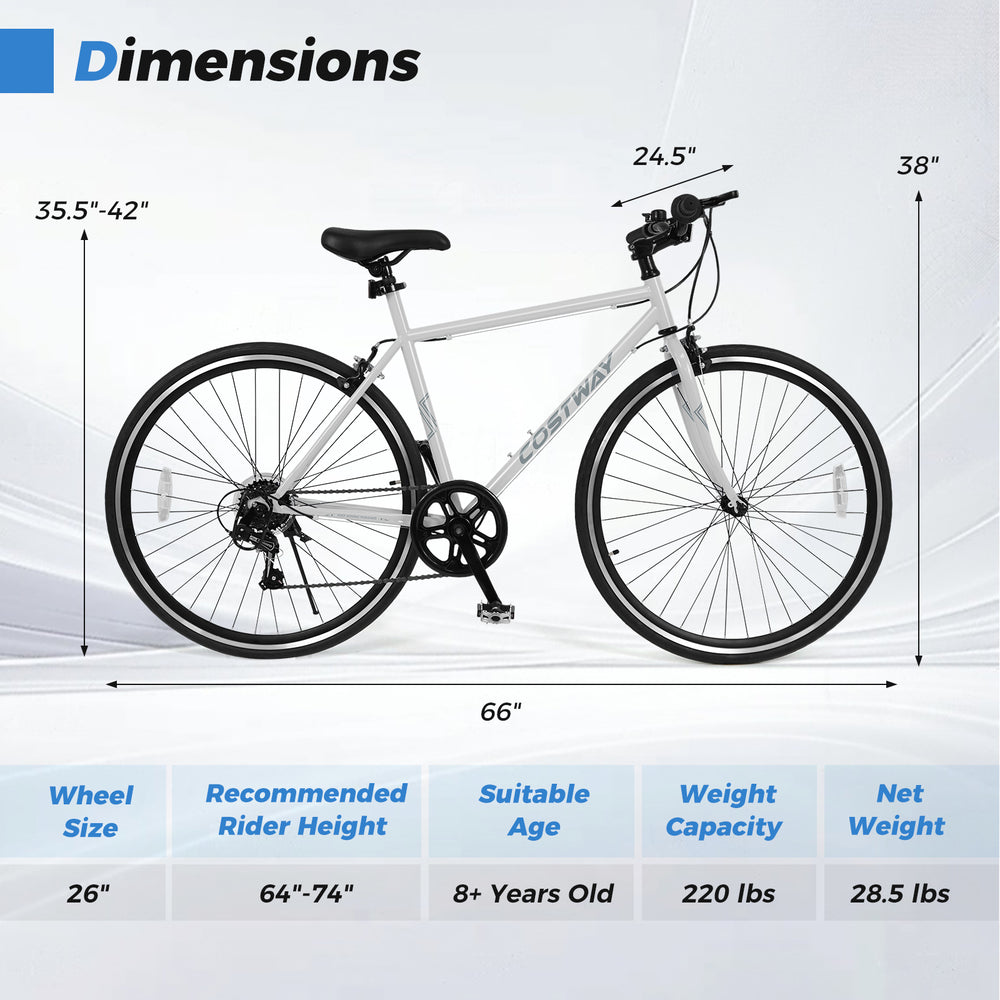 Dimensions of the 26-inch mountain bike with adjustable height, 6-speed system, and all-terrain rubber wheels for.
