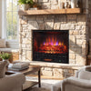 26-inch WiFi infrared quartz electric fireplace insert with realistic pinewood logs, perfect for cozy living spaces.