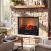 26-inch black WiFi infrared quartz electric fireplace insert with realistic logs, perfect for cozy living spaces.