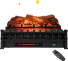 26-inch infrared quartz electric fireplace with realistic pinewood ember bed, remote control, and adjustable flame.