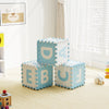 Colorful interlocking ABC play mats in blue with detachable letters, ideal for safe and creative play for children.