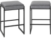 Set of 2 gray 26-inch bar stools with faux leather seats and sturdy metal frames, perfect for kitchen islands or home.