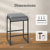 Counter height bar stool dimensions with gray faux leather seat, 26" height, and sturdy metal frame for kitchen use.