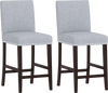 Set of 2 gray counter height chairs with padded seats, nailhead trim, and sturdy rubber wood frame for kitchen or bar.