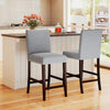 Counter height chairs set of 2 with gray padded seats and backrests, featuring elegant nailhead trim for kitchen.